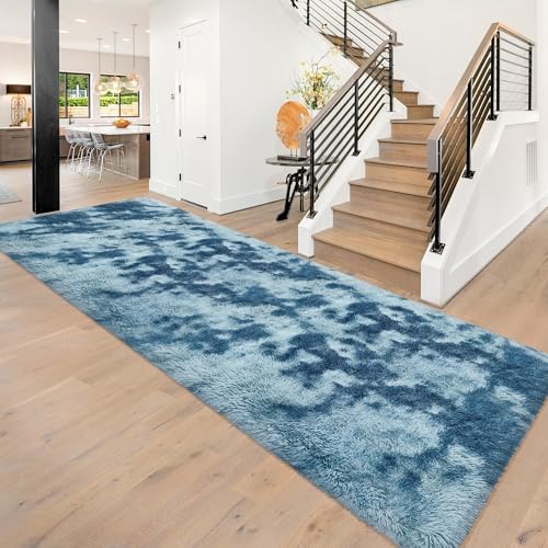 Super Soft Fluffy Living Room Area Rug 3x10 ft Tie (Tie-dyed Blue / 3' x 10' (Runner))
