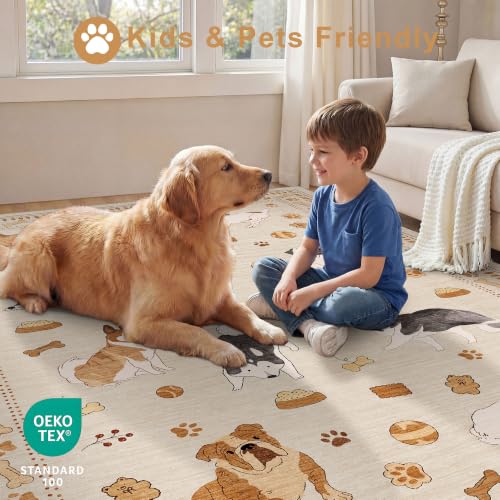 3x5 Rug Washable Dog Bedroom Area Rug Soft Non Slip (Beige Yellow (Dog) / 3' x 5' (Rectangular))