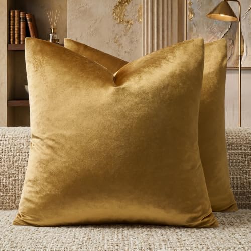 Golden Velvet Pillow Covers 18x18 Decorative Pillows Pack of 2 (Golden / 18" x 18" (Pack of 2))