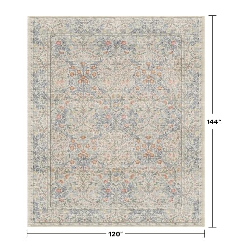 Vintage Washable Beige Blue 10x12 Rug for Living Room (Beige Blue / 10' x 12' (Rectangular))