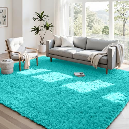 4x6 Fluffy Shag Area Rugs for Living Room Bedroom (Teal Blue / 4' x 6' (Rectangular))