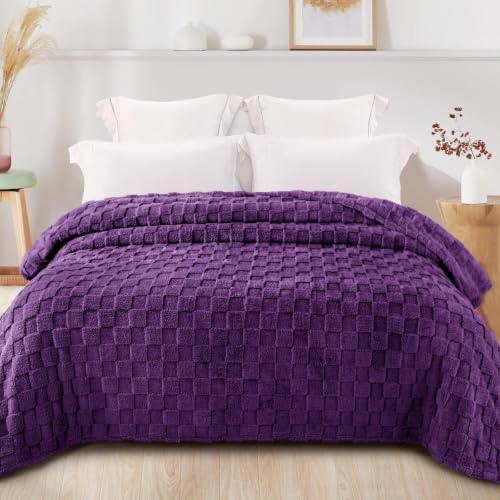 3D Checkered Fleece Twin Blanket for Bed (Purple / Twin (60"x80"))