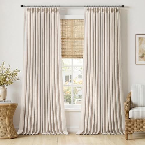 Pinch Pleated Linen Curtains 102 Inches Long 2 Panels Cream Ivory (Linen / 40"W x 102"L (Pack of 2))