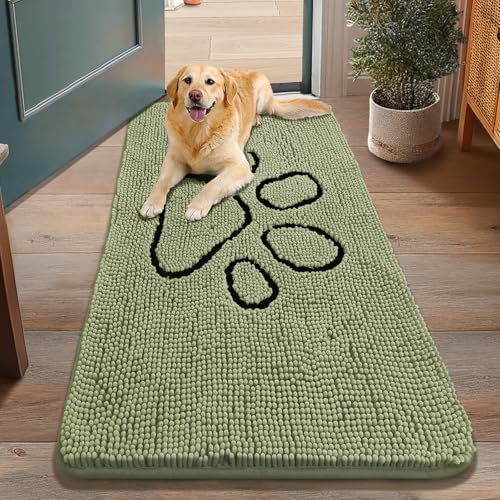 Dog Door Mat for Muddy Paws (48"X30" / Sage Green and Black)