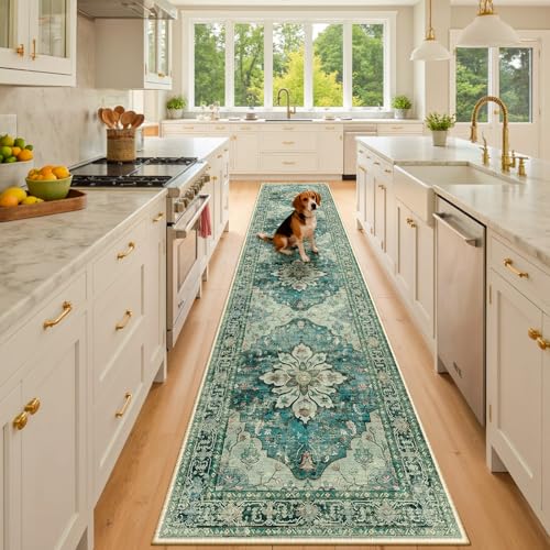 Washable Area Rug (Blue/Vintage Dark Blue / 2' x 10' (Rectangular))