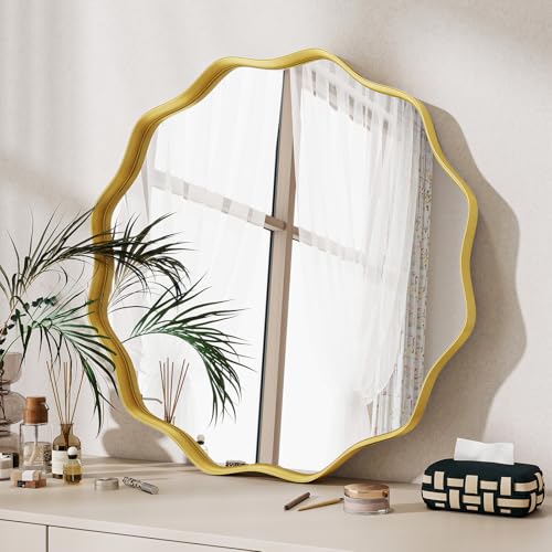 Wavy Round Mirror (Gold / 20"L x 20"W)