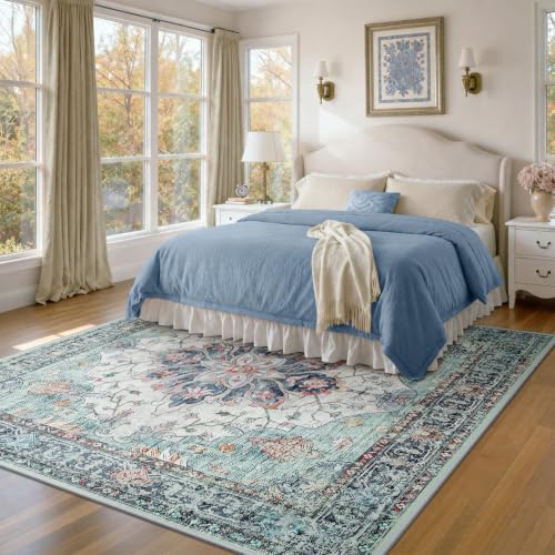 Washable Area Rug (Teal Green/White/Navy / 8' x 8' (Square))
