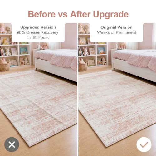 Pink Washable Rugs 4x6 Area Rugs for Living Room (Pink-white / 4' x 6' (Rectangular))