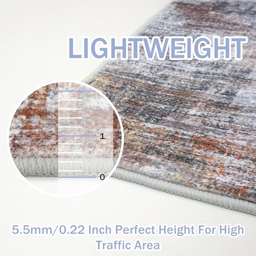 Abstract Runner Rug 3x14 Ft Washable Runners for Hallways (Orange/Brown/Grey / 3' x 14' (Rectangular))