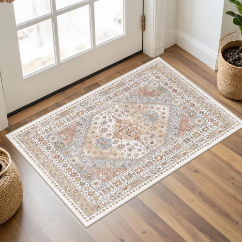2x3 Entryway Rug Vintage Washable Rug Runner for Kitchen (Orange / 2' x 3' (Runner))