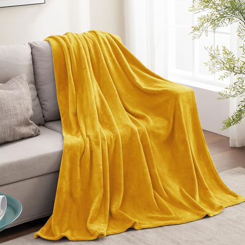 Fleece Blanket Soft Plush Throw for Couch Yellow 50"x60" (Yellow / Throw(50"x60"))