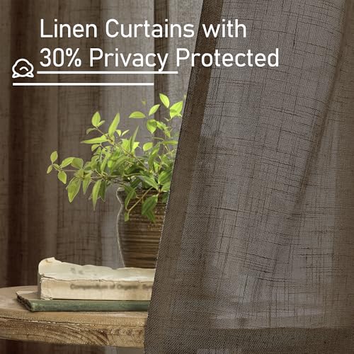 Dark Brown Linen Curtains 90 Inch Long for Living Room 2 Panels (52"W x 90"L (Pack of 2) / Dark Brown)