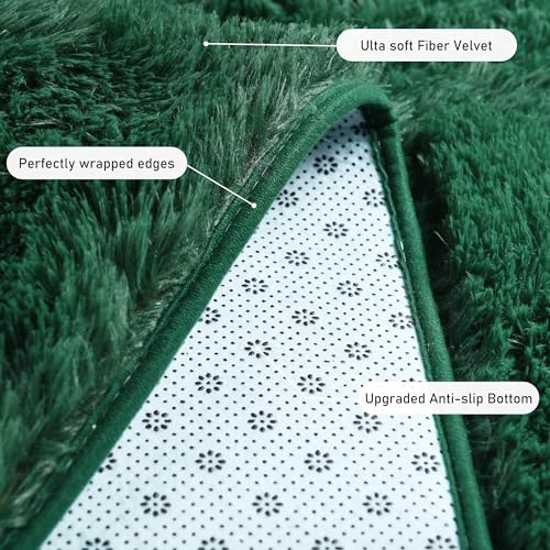 Runner Rugs for Bedroom 2x6 Rug Runners for Hallways Non Slip Soft Shag Bedside Rug (2' x 6' (Rectangular) / Blackish Green)