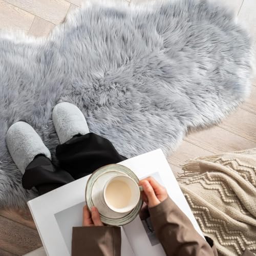 Fluffy Area Rug 3x5 ft Faux Fur Sheepskin Rug for Bedroom Grey (3' x 5' (Sheepskin) / Grey)