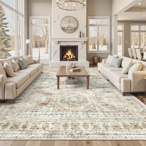 10x14 Area Rugs for Living Room Washable Rug Non (Brown/Pink / 10' x 14' (Rectangular))