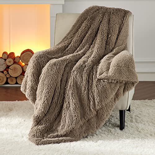 Faux Fur Fluffy Fleece Sherpa Blanket Couch Throw Brown 50"x60" (11- Brown / Throw (50" X 60"))