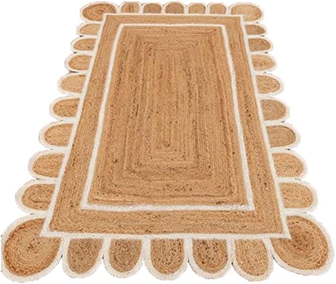 Scallop Pattern Jute Bohemian Area Rug (3' x 5' (Rectangular) / Off White)