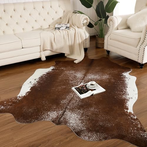 Faux Cowhide Rug (5'2" X 6'3" (Irregular) / Dark Brown)
