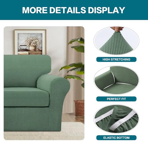 2 Piece Chair Covers Armchair Slipcovers for Living Room Armchair Sofa Cover with Individual Cushion Covers Feature Jacquard Fabric (Armchair (1 Cushion) / Loden Frost)
