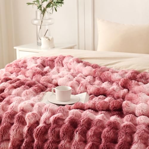 Soft Bubble Faux Fur Throw Blanket (Tie-dye Magenta / 50“x60”)