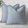 Boho Linen Fringe Decorative Throw Pillow Covers Light Blue 18x18 (18" x 18" (Pack of 2) / Light Blue)