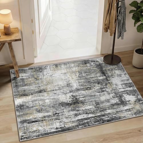 2x3 Entryway Rug Small Modern Abstract Door Mat (Black Gold / 2' x 3' (Rectangular))