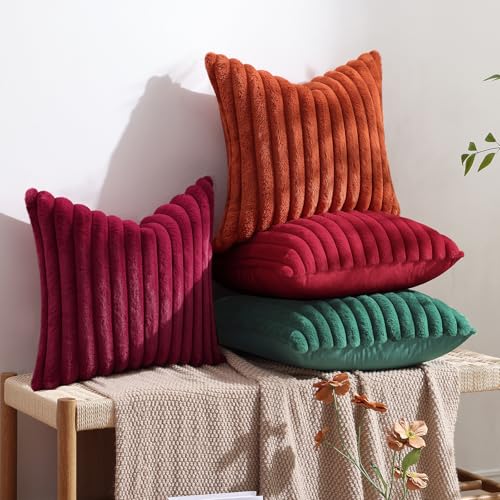 Fall Faux Fur Throw Pillow Covers 12x20 Set of 2 Burgundy (Burgundy / 20" x 12" (Pack of 2))