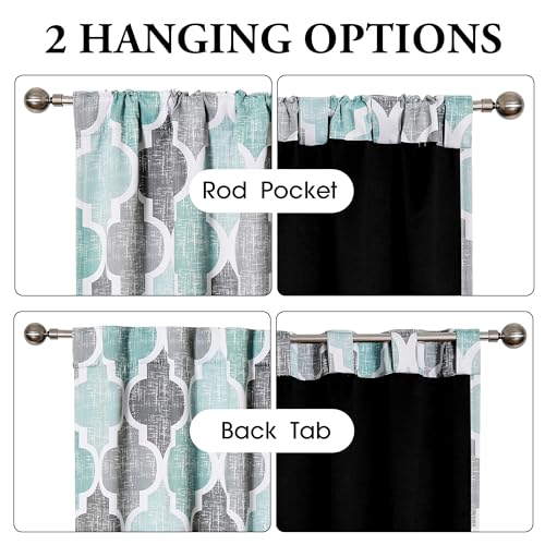 Moroccan 100% Blackout Curtains Bedroom Aqua Grey 50x63 2 Panels (Rod Pocket | Aqua and Grey / 50"W x 63"L (Pack of 2))