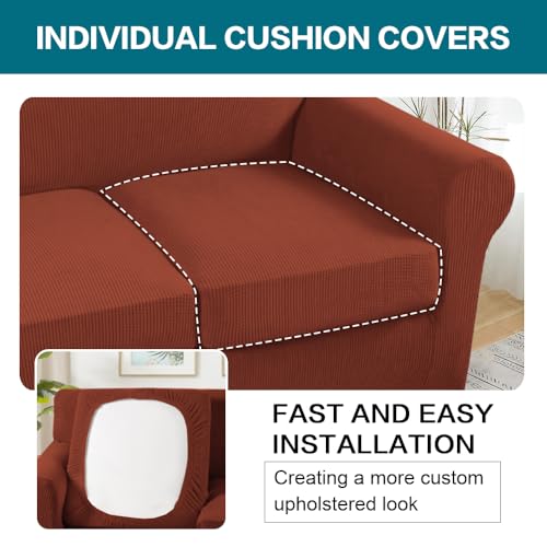 3 Piece Sofa Covers for 2 Cushion Couch Sofa Slipcover Soft Couch Cover for Dogs (Loveseat (2 Cushion) / Rust)