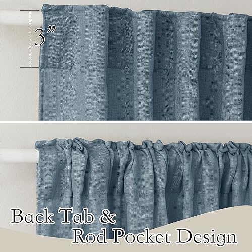 Linen Semi Sheer Curtains 63 inch Length for Living Room Office (Stone Blue / 52"W x 63"L (Pack of 2))