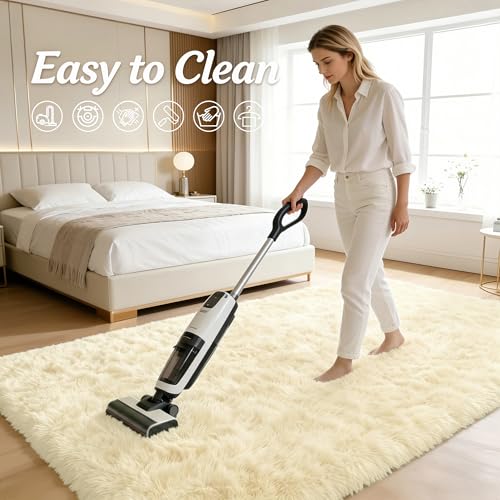 2x3 Machine Washable Small Bedside Rug (2x3 Ft / Cream)
