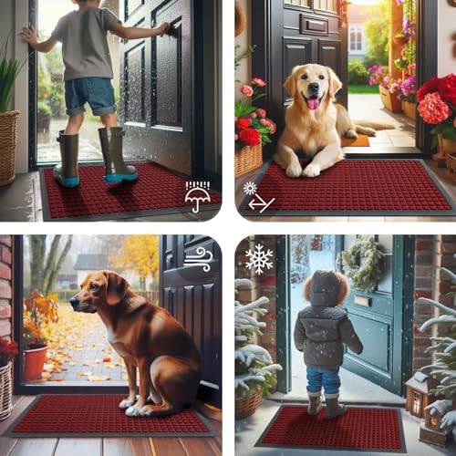 Front Door Mat Outside Entrance (Red / 59" X 34")