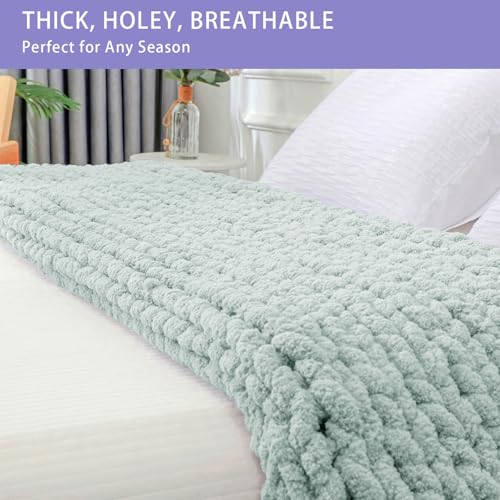 Chunky Knit Throw Blanket for Couch (Mint / 51"x63" (Large Size Throw）)