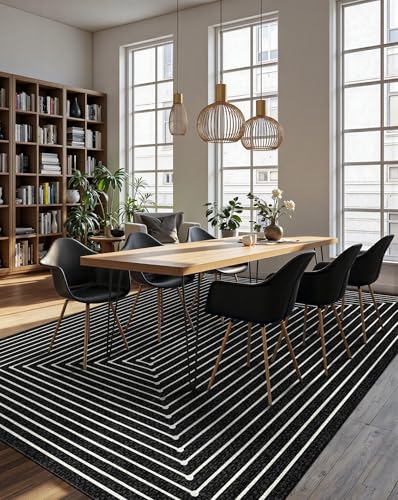 Washable 6x9 Area Rugs for Living Room Modern Abstract Rug (Indigo Black / 6' x 9' (Rectangular))