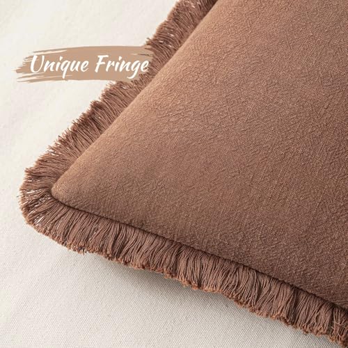 Boho Linen Fringe Decorative Fall Throw Pillow Covers Brick 18x18 (18" x 18" (Pack of 2) / Brick)