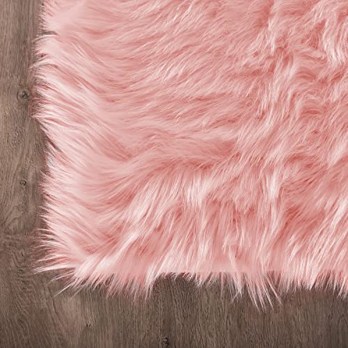 Pink Bedroom Rug 4x6 Area Faux Sheepskin Rug Fluffy Fur Rugs for Living Room Furry Bedside Rugs for Girls Room Luxury Home Decor (4' x 6' (Rectangular) / Pink)
