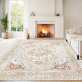 Orange Red 8x10 Washable Area Rugs for Living Room (8' x 10' (Rectangular) / Orange-cream-brick Red-grey)