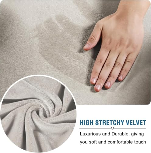 High Stretch Sofa Slipcover 4 Piece Cover Velvet Furniture Protector Form Fit Thick Velvet Extra Large Sofa Cover for 3 Cushion Couch Width Up to 97 Inch (3 Cushion Large Sofa / Oatmeal)