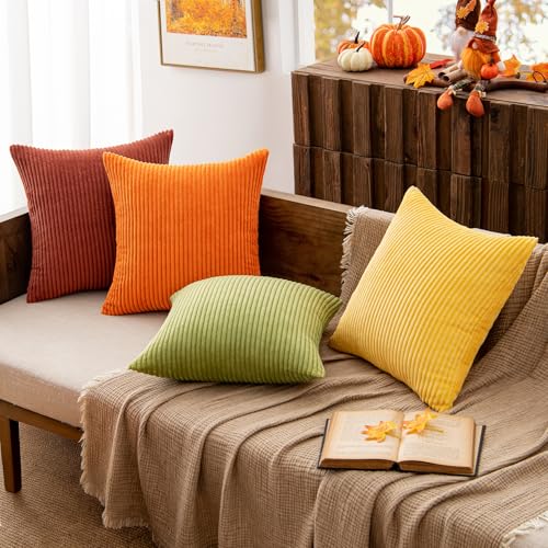 Fall Decorative Throw Pillow Covers Yellow Orange Rust 20x20 (20" x 20" (Pack of 4) / Yellow Orange)