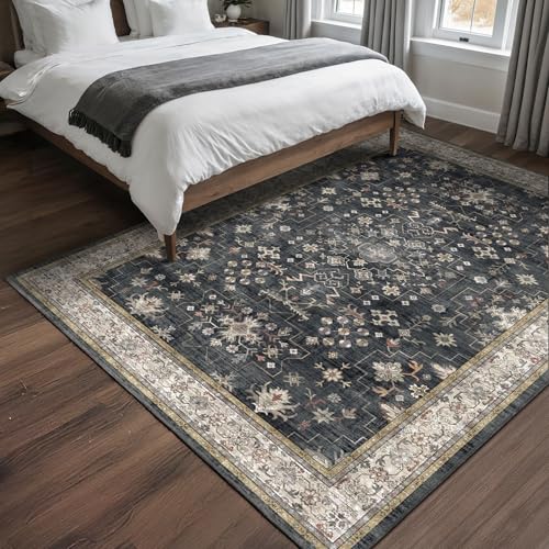 Black Modern Farmhouse 5x8 Area Rug for Living Room (5' x 8' (Rectangular) / Ashen / Multi)