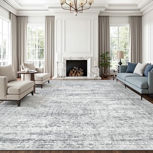 12x15 Washable Area Rugs Soft Living Room Rug Abstract Grey (Grey / 12' x 15' (Rectangular))