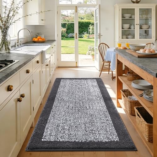 48x32 Bathroom Rugs Non Slip Washable (Dark Grey / 2'8" x 4' (Rectangular))