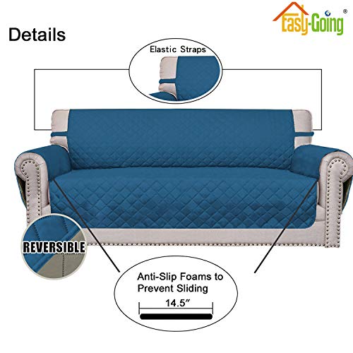 Reversible Couch Cover (Peacockblue/Beige / Medium Loveseat)