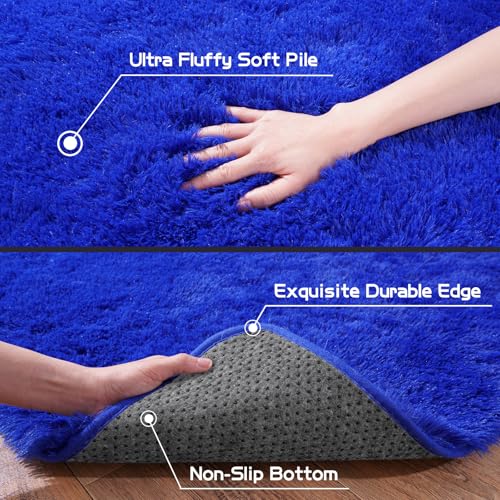 Fluffy Small Rug for Bedroom 2x3 (Royal Blue / 2' x 3' (Rectangular))