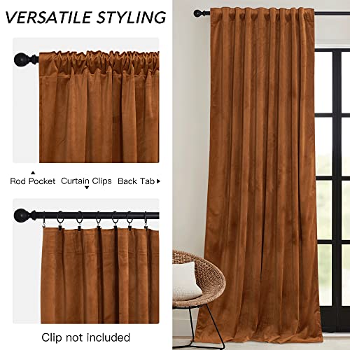 Burnt Orange Fall Velvet Curtains for Living Room 96 inches Long (Golden Oak / 52"W x 96"L (Pack of 2))