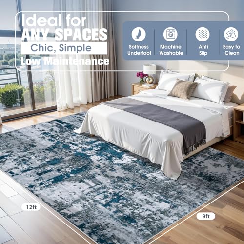9x12 Area Rugs for Living Room Washable Bedroom Dining Room Navy Grey (Navy/Grey / 9' x 12' (Rectangular))