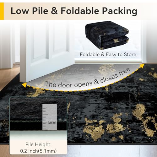 Washable 9'x12' Abstract Area Rug for Living Room Black Gold (Black/Gold / 9' x 12' (Rectangular))
