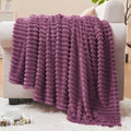 3D Ribbed Jacquard Plum Fleece Twin Blanket for Couch (Plum / Twin(60"x80"))