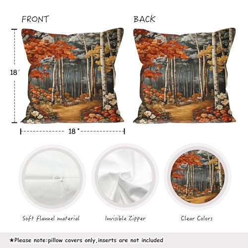Rustic William Morris Inspired Autumn Forest Decor Throw Pillow Covers 18x18 (Forest-orange -11 / 18" x 18" (Pack of 1))