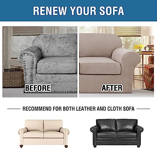 3 Piece Stretch Sofa Covers for 2 Cushion Loveseat Couch Covers for Living Room Furniture Cover (Medium / Sand)